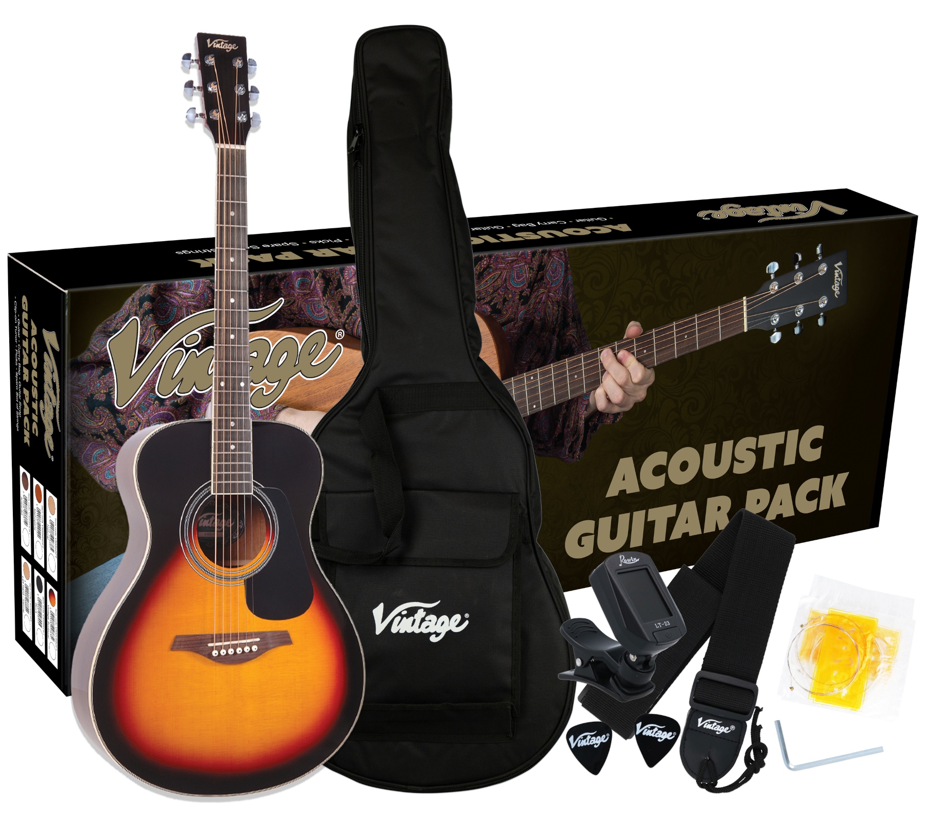 VINTAGE V300VSBOFT - GITARA AKUSTYCZNA - ZESTAW Z AKCESORIAMI